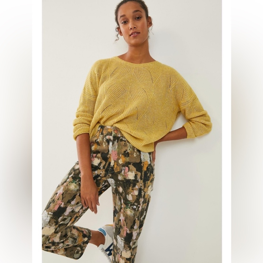 Anthropologie Keely Sweater Yellow Loose Knit Dolman Pullover Wool Blend